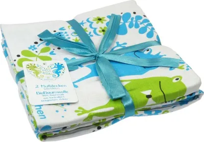 Produktbild von Blümchen Kuschel Mulldecke Pucktuch Baumwolle 120x120cm (2er Pack) Frosch