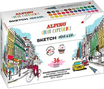 Productafbeelding van Marker-set Alpino Sketch - Kleurenervaring, dubbelzijdig, 36 stuks