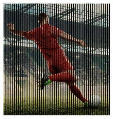 Produktbild von Akustikpaneele mit Digitaldruck Soccer01 19 x 2253 x 2400 mm Fußball Stadion MDF PET-Fasern Wandpaneele Grau Rot 4 Einzelplatten