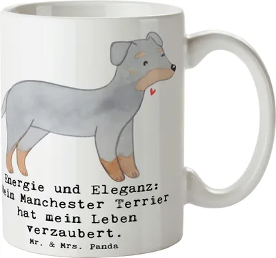 Produktbild von Mr. & Mrs. Panda Kaffeetasse Manchester Terrier Magie - Weiß - Geschenk, Abenteuerlust, Hunderassen Vielfalt, lebhafter Hund, Kaffeebecher, anmutiger, Becher, charmanter