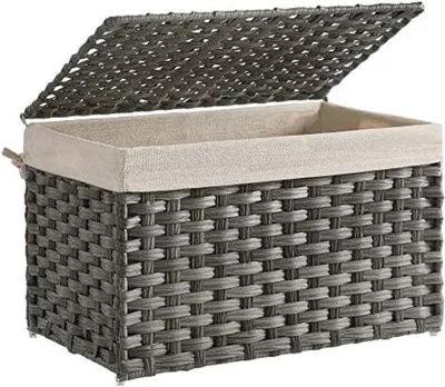 Produktbild von Graue geflochtene Wäschebox mit Deckel