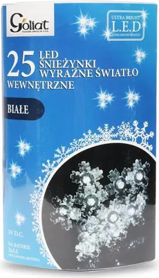 Zdjęcie produktu dla Białe Lampki Choinkowe LED w Kształcie Śnieżynki - 25szt, Zasilanie Bateryjne, Do Użytku Wewnętrznego