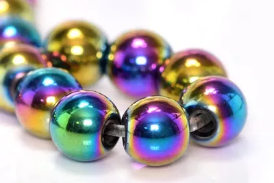 Hämatit Regenbogen Perlen, 8 mm, 47 Stück, rund, nicht magnetisch