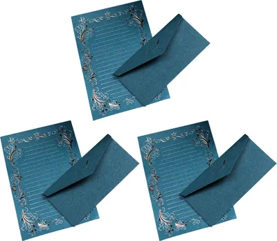 Produktbild von 3-teiliges Briefumschlagset aus Kraftpapier mit klarer Streifenlinie, glattes, zuverlässiges Schreiben, Einladungen im Vintage-Stil, elegantes Briefpapierset für Hochzeiten, Königsblau