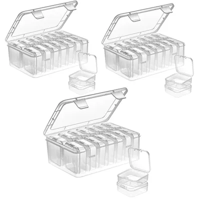 Produktbild von Kleine Aufbewahrungsboxen (5,5 x 5,5 x 2 cm), 45 Mini-Aufbewahrungsboxen aus transparentem Kunststoff mit Klappdeckeln für Pillen, Schmuck, Bastelbedarf &