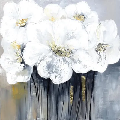 Produktbild von Ölgemälde Leinwand 70X70 Blumen Weiss