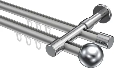 Produktbild von Interdeco Innenlaufstange / Gardinenstange mit Innenlauf Silbergrau / Chrom, Typ Prestige Luino (Kugel), 20 mm Ø 2-läufig, 140 cm