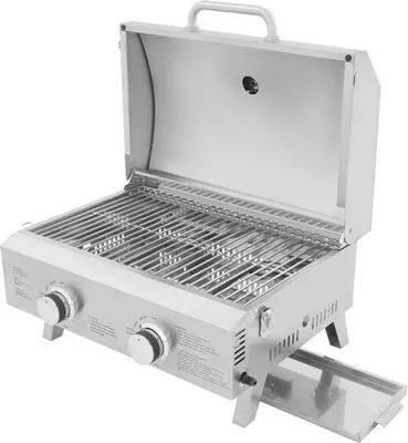 Immagine prodotto di Griglia a gas - Argento - 2 bruciatori - Acciaio inossidabile - Ideale per campeggio e picnic - Griglia portatile