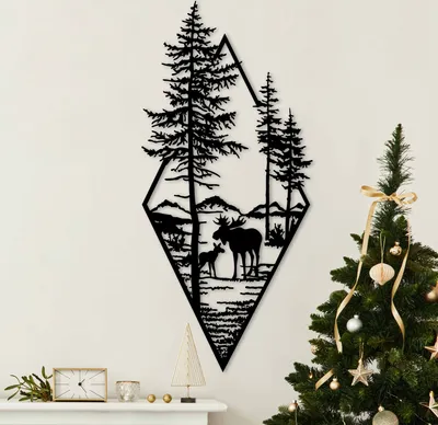 Produktbild von Wallity, Moose In The Woods, Dekoratives Wandaccessoire aus Metall, Schwarz, 100 % METALL, 39 x 85 cm