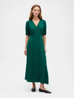 Produktbild von Gap Damen Maxi-Kleid mit V-Ausschnitt und ellbogenlangen Ärmeln, Größe S