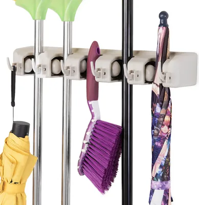 Produktbild von COSTWAY Besenhalterung mit 6 faltbaren Haken und 5 Schnellspannern, Mop Halter, Besenhalter, Gerätehalter, Ordnungsleiste, Geräteleiste