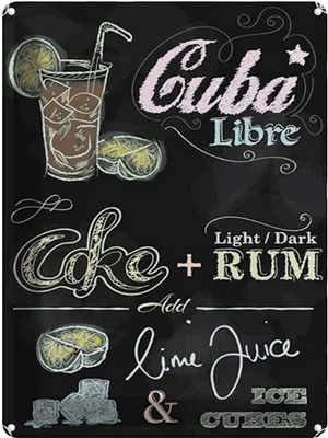 Produktbild von vianmo Blechschild 40x30 cm Rezept Cuba Libre Cocktail dark Rum Ice
