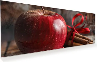 Produktbild von Glasbild 100x40cm in XXL für Wohnzimmer, Schlafzimmer Motiv Apfel mit Zimt
