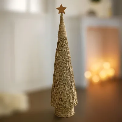 Produktbild von Tanne "Flechtkunst" 97 cm hoch, künstlicher Weihnachtsbaum aus Seegras, Tannenbaum Alternative mit Holz-Stern, Kunstbaum Weihnachten