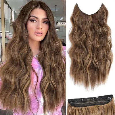 Immagine prodotto di Estensione per capelli ondulata, lunghezza 50,8 cm, con 4 clip, colore castano-dorato