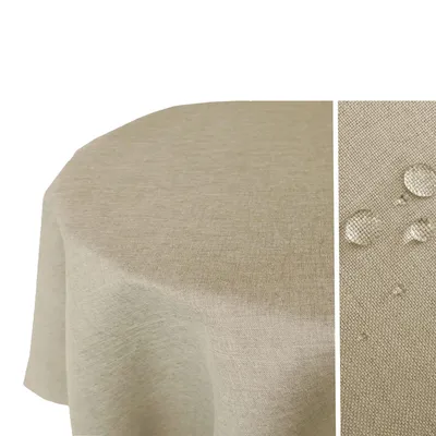 Produktbild von LEINEN Optik Oval 135x180 NATUR BEIGE Tischdecke bügelfrei pflegeleicht Fleckschutz Leinenoptik Lotuseffekt