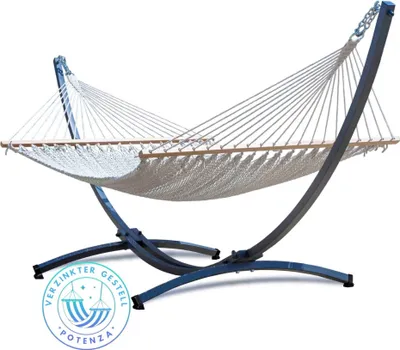 Produktbild von Potenza Outdoor Hängematte mit Verzinkter Gestell für 2 Personen I Barbados - Stabhängematte XXL 210x140, 200kg I Hängemattengestell 220kg, wetterfest