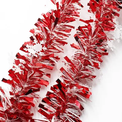 Image de Guirlande de Noël avec des flocons de neige, rouge et blanc, 8 mètres