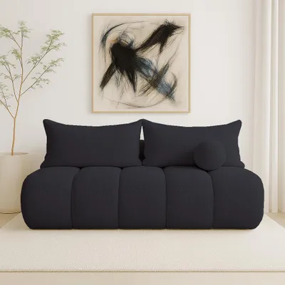 Obrázek produktu pro BESILIO Malá rozkládací pohovka 207 cm Glomi - Pohovka s funkcí spaní a úložným prostorem na lůžkoviny, látka Barnak boucle - Black & Anthology 19