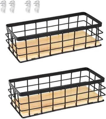 Produktbild von Unyqoos Set aus 2 Metall-Wandkörben mit Holzboden für vielseitige Aufbewahrung und Organisation