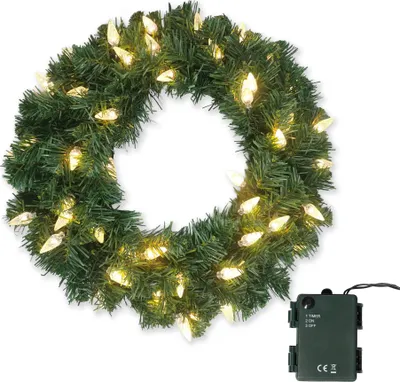 Produktbild von Batterie-Kranzgirlande Ø 45 cm mit 48 LED warmweiß Timer-Funktion IP44