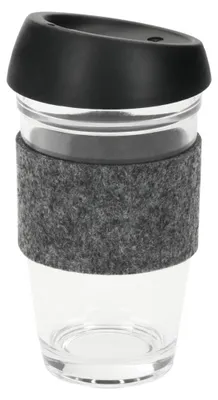 Produktbild von Glaskaffeebecher "Cristallo" Thermobecher ToGo - Kaffeebecher mit Filzmanschette und Deckel - 500 ml Travel Mug für Kaffee und Heißgetränke - Transparent