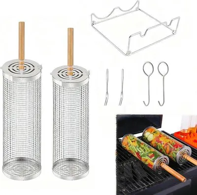 Produktbild von Grillkörbe Set - Nestelbare Grillmanden aus Edelstahl