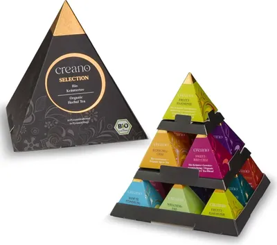 Produktbild von Creano Premium  Kräutertee Geschenkset „PYRAMIDE“ - 14 Pyramiden-Teebeutel in 9 unterschiedlichen Sorten - 35g - NEUHEIT 2025  *¹