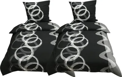 Produktbild von 4 teilige Bettwäsche 155x220 cm Kreise grau schwarz Baumwolle Renforce Set