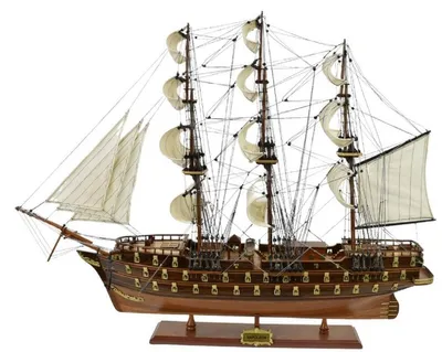 Produktbild von Casa Padrino Luxus Flaggschiff Napoleon Braun 102 x 30 x H. 75 cm - Handgefertigtes Deko Schiff - Holzschiff - Segelschiff - Kriegsschiff - Modellschiff - Wohnzimmer Deko - Luxus Deko Accessoires