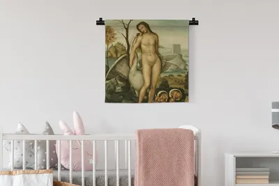 Produktbild von MuchoWow® Wandteppich Wandbehang Leda und der Schwan - Leonardo da Vinci 60x60 cm Tapisserie Dekoration Wandtuch - Dekorationen - Wand Decke