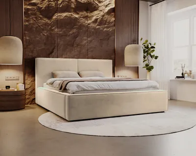 Produktbild von Besilio Möbel Polsterbett Doppelbett 200x200 Santos - Polsterbett mit Bettkasten und Metallrahmen - Samtstoff - Beige