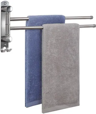 Produktbild von Draaibare Handdoekhouder mit 2 Armen, 180° Drehbar, mit Haken, für Bad, Küche und Garderobe, Silber