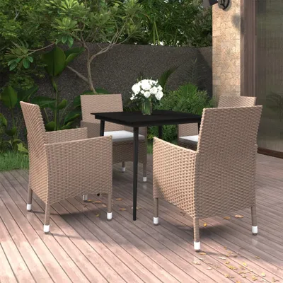 Produktbild von Möbel 5-tlg. Garten-Essgruppe mit Kissen Poly Rattan und Glas - Balkonmöbel 3099752