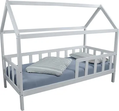 Produktbild von Hausbett Kinderbett Kiefer massiv weiß lackiert 90 x 200 Hytte 2 ohne Rollrost