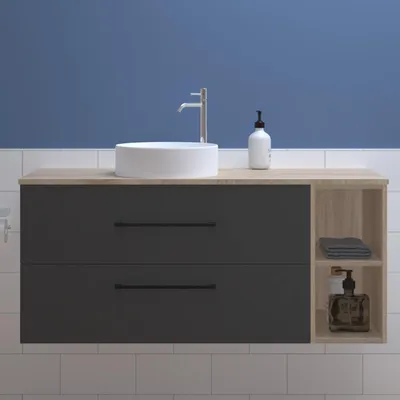 Image de Meuble Salle de Bain Suspendu avec Lavabo, Meuble 2 Tiroirs 120cm, Lavabo céramique blanche