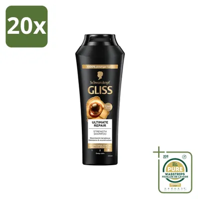 Productafbeelding van 20 x Gliss Ultimate Repair Shampoo - voor intensieve haarreparatie - 250 ml - Voordeelverpakking - 20 stuks