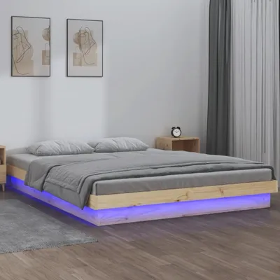 Produktbild von The Living Store Massivholzbett mit LEDs 140x190 cm