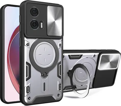 Obrázek produktu pro Pouzdro pro Motorola Edge 50 Fusion 5G dvojvrstvé odolné pouzdro s ochranným krytem kamery a kruhovým stojánkem na prsten Stříbro