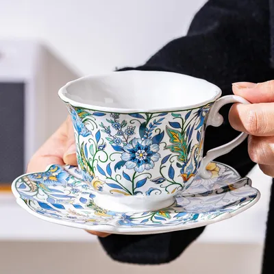 Teetassen-Set 260 ml, Porzellan, Blumenmuster, 1 Tasse mit Untertasse