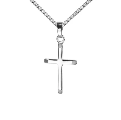 Produktbild von JEVELION Anhänger-Kreuz mit Panzer-Kette für Damen, Herren und Kinder mit abgeflachten Kanten Kette 925 Silber mit Schmuck-Etui
