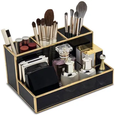 Produktbild von Kosmetik-Organizer HARLIANGXY, Make-up-Organizer, Beauty-Organizer, Make-up-Pinselhalter, goldfarben, schwarz