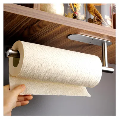 Produktbild von Küchenrollenhalter ohne Bohren - Selbstklebender Papierrollenhalter aus Edelstahl für die Unterseite des Schranks