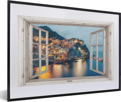 Produktbild von MuchoWow® Gerahmtes Poster Durchblick - Italien - Meer 60x40 cm - Poster mit Schwarzem Bilderrahmen Wandposter Rahmen Foto Bilder - Schlafzimmer - Plakat in Rahmen - Drucken