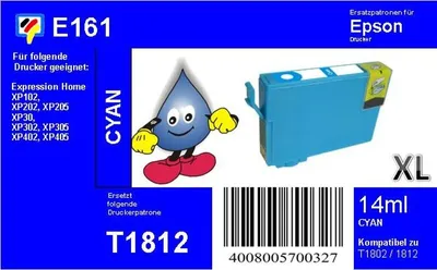 Produktbild von Dr. Inkjet Ersatzpatrone - cyan - mit 14ml Inhalt ersetzt T1812XL