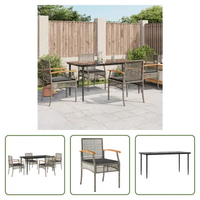 Produktbild von The Living Store 5-tlg. Garten-Essgruppe mit Kissen Grau Poly Rattan