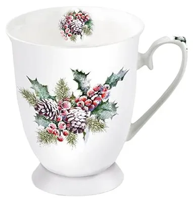 Porzellanbecher 250 ml, Winter Weihnachten Holly And Berries
