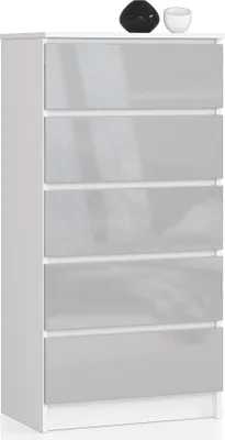 Immagine prodotto di Akord Cassettiera 5 Cassetti Bianco Lucido/Metallico 60X40X121 Cm