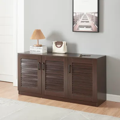 Image de Armoire à chaussures 'Løten' Étagère à chaussures 125 x 36 x 62 cm avec 3 portes et 6 étagères Wengé