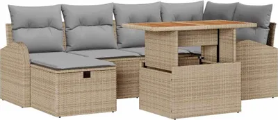 Produktbild von vidaXL Garten-Sofa-Set 7 stk. Beige Poly-Rattan
